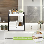2-Tier Wooden Counter Shelf with Drawer, Vanity Tray for Organization and Decor, Countertop Organizer for Bathroom and Kitche