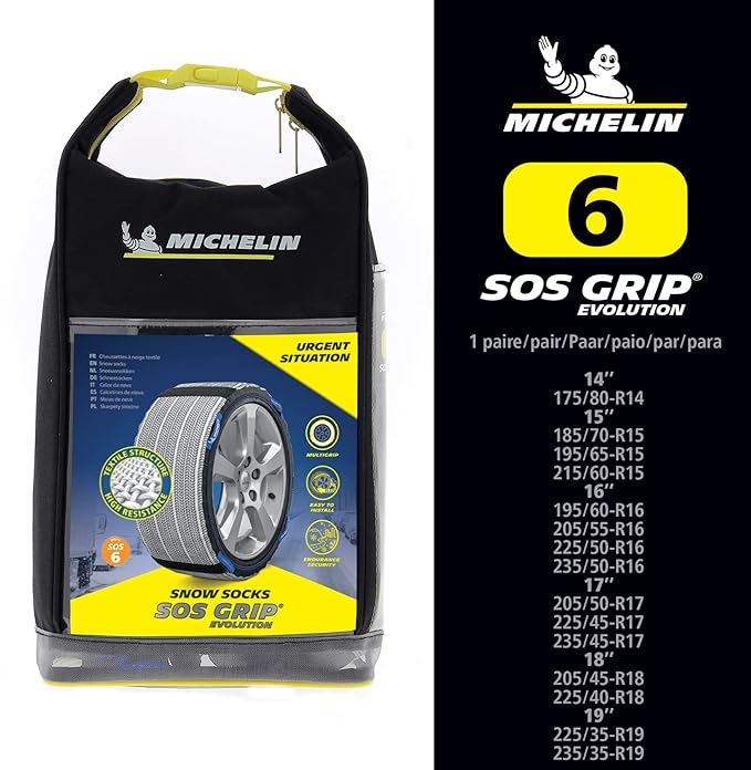 MICHELIN SOS Grip Evolution 6 Textile Snow Socks, Emergency Snow Chains for Cars, Quick and Easy Assembly, Perfect Hold on Sn