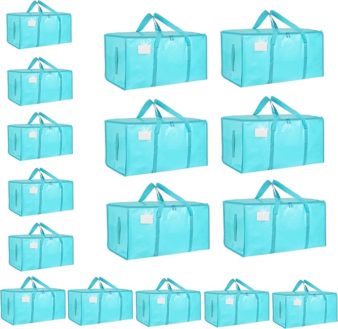 16 Pack-Extra Large Heavy Duty Moving Bags - Waterproof Storage Totes with Handles & Zippers, Foldable for College Dorm, Stor