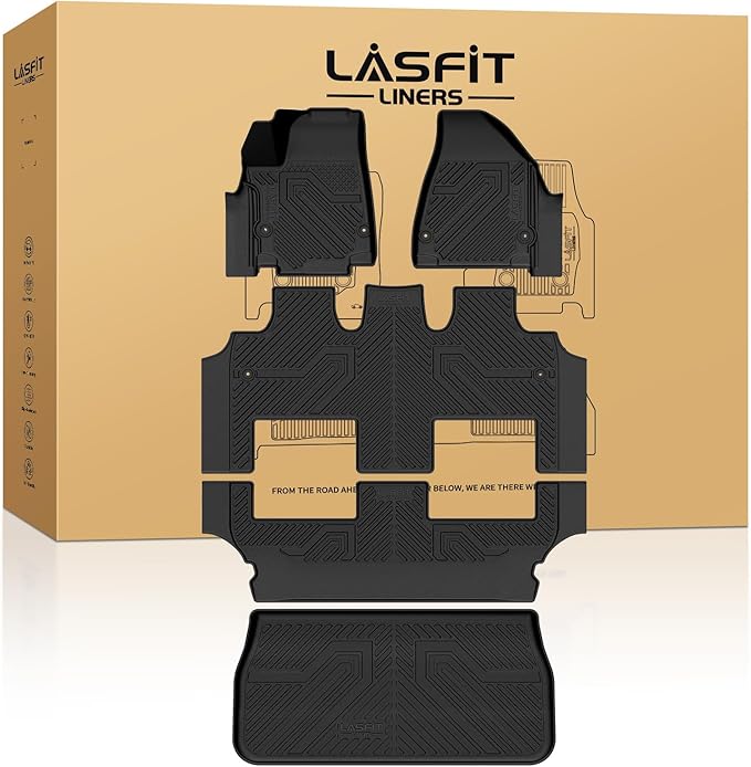 LASFIT Floor Mats&Trunk Mat Fit for 2017-2026 Chrysler Pacifica Hybrid 7-Seater（Not fit STO-n-Go Seating）, All Weather TPE Rubber Cargo Mat Automotive Floor Liners for Pacifica 2025 Accessories