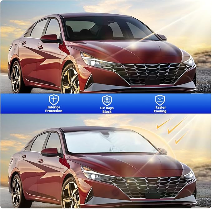 Side Window Sunshades Intended for Hyundai Elantra 2021-2025, Front Window Shades Custom Fit for Elantra, Foldable Car Sun Shield with Steering Wheel Sunshade to Block UV Keep Car Cool