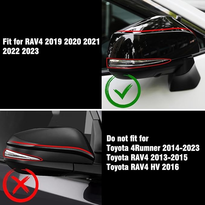 Moonlinks Compatible with Toyota RAV4 2019 2020 2021 2022 2023 2024 Right Side Mirror Cover Replacement, Glossy Black Right Passenger Side Door Rearview Mirror CapTrim for RAV4 RH