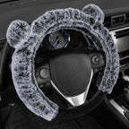 BDK Faux Fur/Wool/Sheepskin Steering Wheel Cover for Women - Cute, Bear Fur, Soft, Fluffy, and Warm, Great for Winter Gray wi