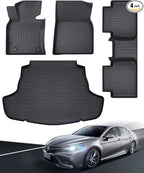 2024 2023 for Toyota Camry 8th Floor Mats, 2022 2021 2020 2019 2018 FWD, TPE All Weather Waterproof Anti-Slip Front & Rear 2nd Seat & Cargo Liner Trunk Mat(Not Fit for Hybrid or AWD), Car Accessories