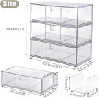 Hipiwe Acrylic Storage Drawers 3-Tier Stackable Bathroom Makeup Organizer Cotton Swabs Qtip Holder for Vanity Cosmetics Clear