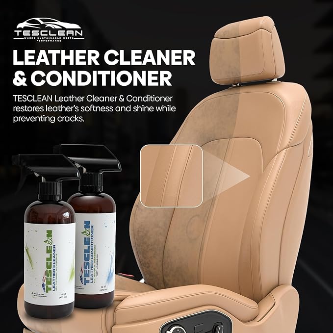 Tesla Leather Seat Cleaner & Conditioner, Made in the USA, Tesla Cleaning Kit Interior V egan Conditioner Electric Vehicle In