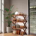 Jessie Bamboo Shoe Rack,Free Standing Shoe Rack for Closet,Portable Folding Shoe Storage Rack, Space Saving,Shoe Shelf for Be