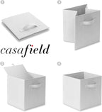 Casafield Set of 6 Collapsible Fabric Cube Storage Bins, White - 11" Foldable Cloth Baskets for Shelves, Cubby Organizers & M