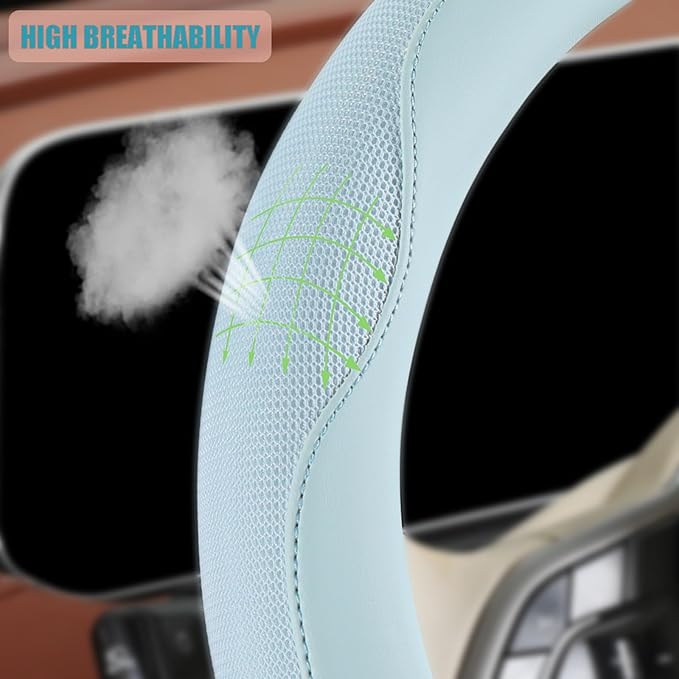 14 inch Steering Wheel Cover for Prius Civic, Nappa Microfiber Leather Non-Slip Breathable Fabric, Warm in Winter and Cool in