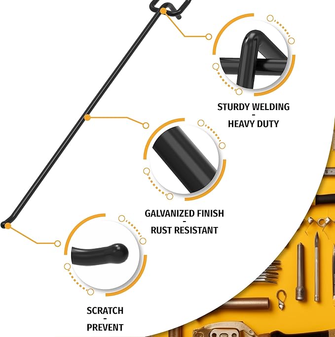 HUHOLE 25 Pack Black Pegboard Hooks 10 Inch – Heavy Duty Metal L-Hooks for 1/4" Peg Board – Garage Tool Organizer, Retail Dis