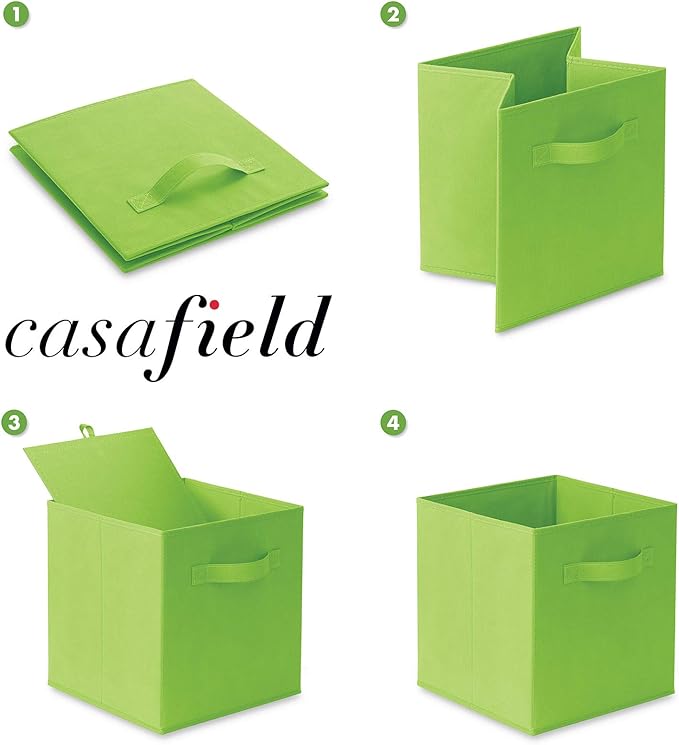 Casafield Set of 6 Collapsible Fabric Cube Storage Bins, Lime Green - 11" Foldable Cloth Baskets for Shelves, Cubby Organizer
