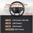 GIANT PANDA Steering Wheel Cover for Ford F150 F250 F350 Expedition - Black+Red Trim