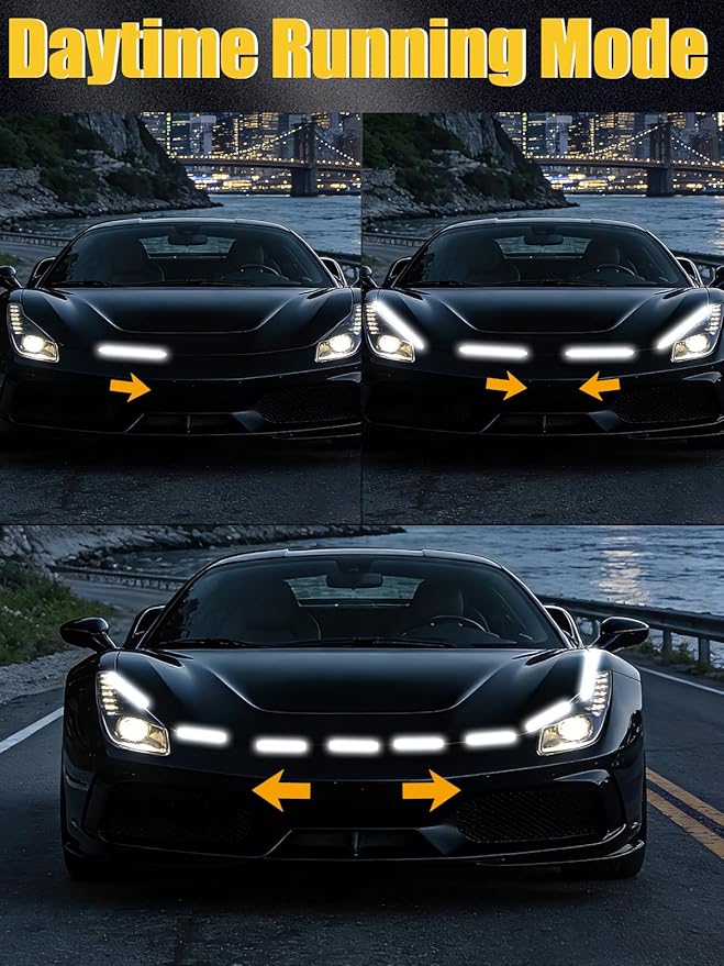 Sequential Dynamic Scan LED Hood Light Strip for Cars, Dual Color White DRL with Amber Turn Signal, Flexible Cuttable IP68 Waterproof Exterior LED Light, for Trucks SUVs Vans, 70inch 12V, 1 Set