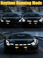 Sequential Dynamic Scan LED Hood Light Strip for Cars, Dual Color White DRL with Amber Turn Signal, Flexible Cuttable IP68 Waterproof Exterior LED Light, for Trucks SUVs Vans, 59inch 12V, 1 Set