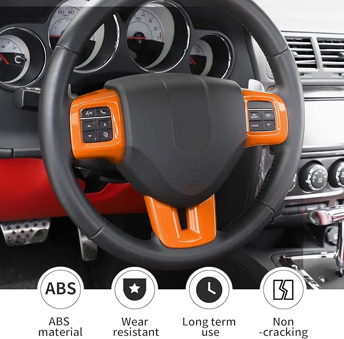 Linskip Steering Wheel Trim Compatible with Dodge Durango/Dart/Challenger/Charger 2009-2014 & Journey 2013-2023, Durango Steering Wheel Cover, Durango Interior Accessories 3Pcs(Orange)