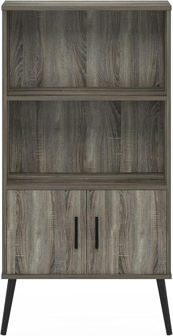 Furinno MIDCENTURY Storage Shelves, Storage Cabinet with Doors and Shelves, Bookshelf with Legs, for Living Room, Home Office