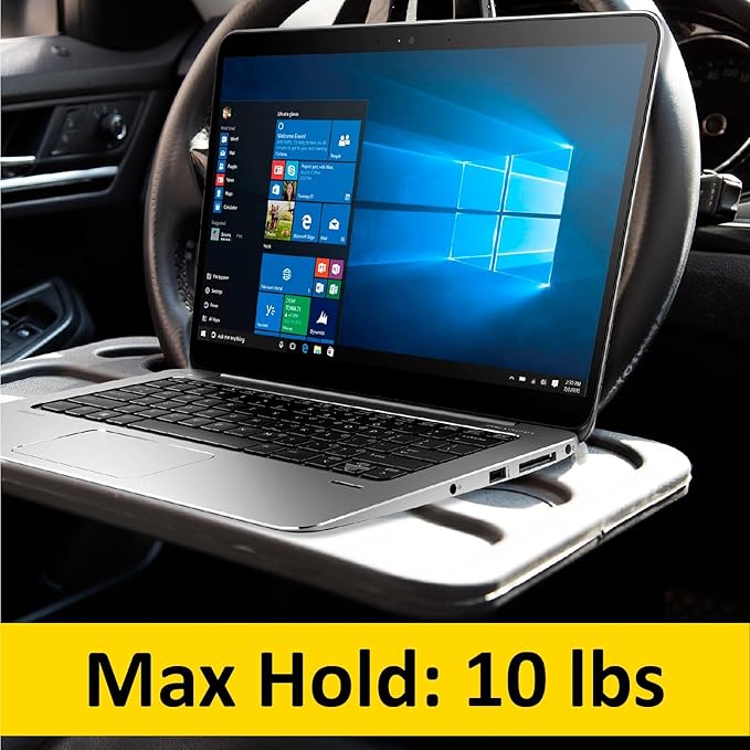 Cutequeen 2-in-1 Car Steering Wheel Desk - Portable Auto Laptop Tray & Eating Table for Most Vehicles, Durable Multi-Functional Travel Workstation with Cup Holder for Commuters and Road Trips, Black