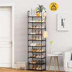 Narrow Shoe Rack 10 Tiers Tall Shoe Rack for Entryway 20 24 Pairs Shoe & Boots Organizer Storage Shelf Durable Black Metal St