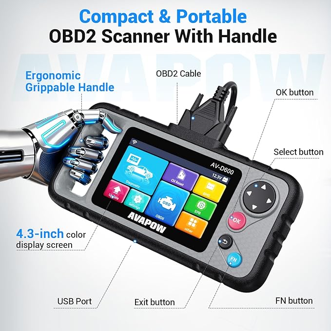AVAPOW AV-D600 4 Systems OBD2 Scanner Engine/Transmission/SRS/ABS Diagnostic Tool, Oil Reset/EPB Reset/Battery Match, Car Code