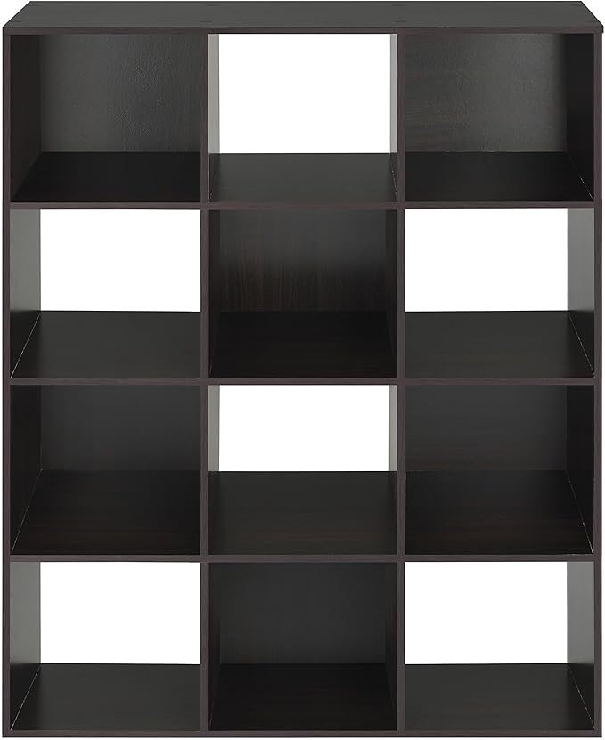 Whitmor 12 Cube Bookcase, 4 Tier Stackable MDF Bookself, Open Storage Display Organizer, Storage Cabinet for Living Room, Bed