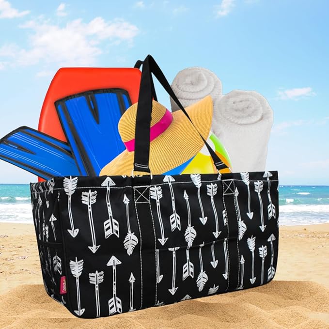 NGIL Extra Large Utility Tote Reusable Grocery Bag Oversized Collapsible for Groceries, Storage, Picnic, Beach (Arrow-black)