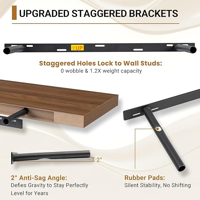 Vivelove Rustic Floating Shelves for Wall 12 Inch Deep, 47.2" X 12" X 1.5" Floating Shelf, 2 Inch Thick Shelf for Living Room