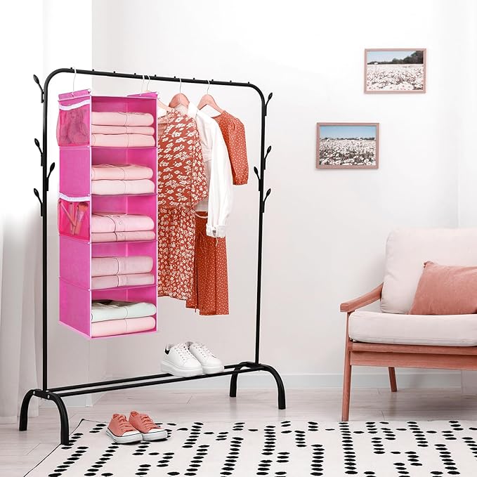 MAX Houser 5-Shelf Hanging Closet Organizer, Hanging Storage Shelves with 4 Side Pockets Space-Saving for Bedroom, Foldable (