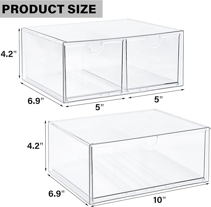 Prsildan Acrylic Drawer Makeup Organizer with 3 Drawers, Clear Stackable Storage for Baby Bottles, Craft, Jewelry & Hair Acce