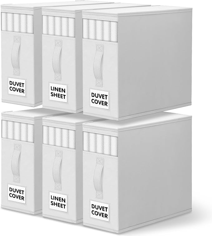 WOWBOX Sheet Organizers and Storage,Closet Bed Sheet Organizer Under Bed Storage and Organization with Label Cards & Clear Wi