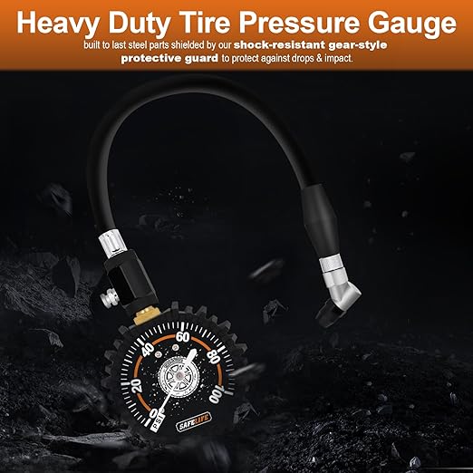 SAFELIFE Tire Pressure Gauge 100 PSI,Large Glow Dial & 45° Angle Chuck, Accurate Air Pressure Gauge for Tires