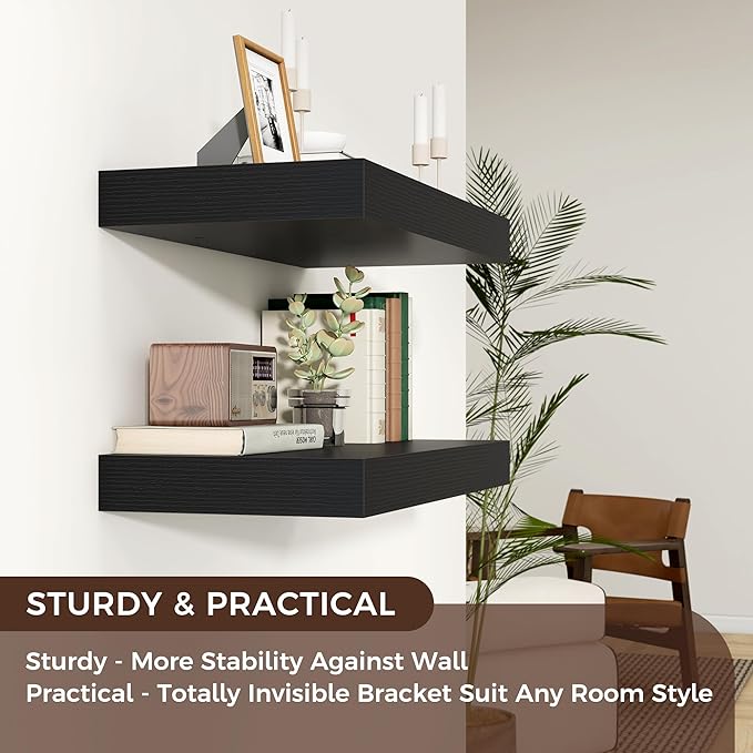 Floating Shelves for Wall, 36" W x 12" D x 2" H, 2 Pack of Long Wall Mounted Engineered Wood Shelves with Invisible Brackets 