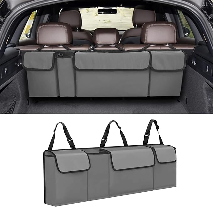 Car Trunk Organizer, Backseat Hanging Large Storage with Adjustable Straps,Waterproof PVC Collapsible Cargo Bag, Car Interior