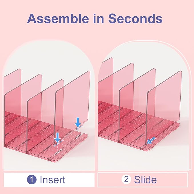 SortNStore Purse Organizer for Closet: Shelf Dividers Adjustable Acrylic Bag Closet Organizers and Storage Pink 4 Bases 14 Sh