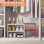 2-Tier Expandable White Shoe Rack Organizer for Closet, Stackable Shoe Rack Storage Shelf, Small Iron Wood Combination Shoe S