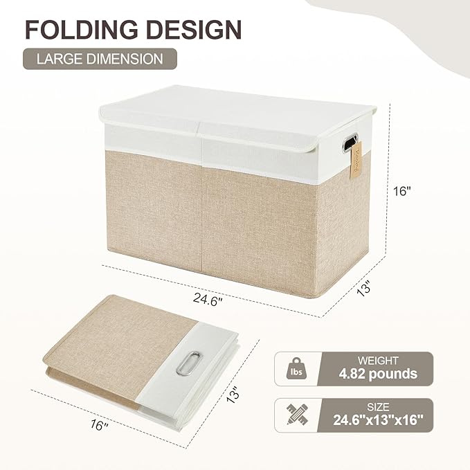 Large Toy Storage Box with Lid, Collapsible Toys Storage Organizer Bins with Dividers and Handles, Storage Chest Bin for Kids