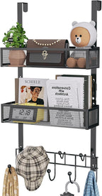 HapiRm Over The Door Hanger with Coat Hooks and 2 Baskets, Rustproof & Waterproof Over The Door Hooks, Storage Organizer for 
