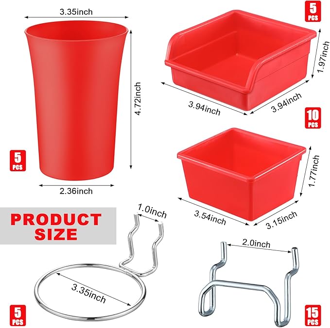 Yookeer 20 Pcs Pegboard Bins and Cups with Hooks and Loops Peg Assortment Organizer Accessories Various Tool Organizer Pegboa