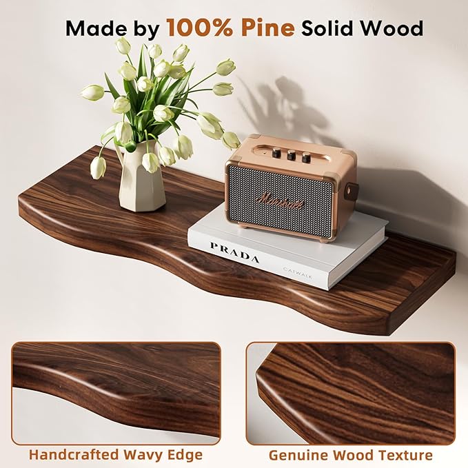 Floating Shelves for Wall, 24 inch Rustic Wooden Floating Shelves, Wall-Mounted Floating Bookshelf, Hanging Shelves with Uniq
