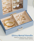 Homde Jewelry Organizer Girls Women Jewelry Box for Necklaces Rings Earrings Gift Bracelets Storage Case (Grey Blue + Gold)