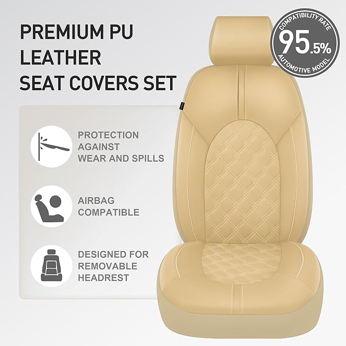 CAROMOP Luxury PU Leather Car Seat Covers Full Set-Waterproof Seat Protectors with Split Bench Seat Covers for Cars-Universal