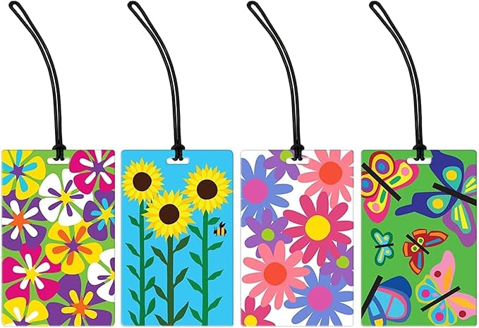 R. Nichols Garden Luggage Tag Set - Sturdy Waterproof Plastic Travel Labels for Baggage, Suitcases, Backpacks, and Diaper Bag