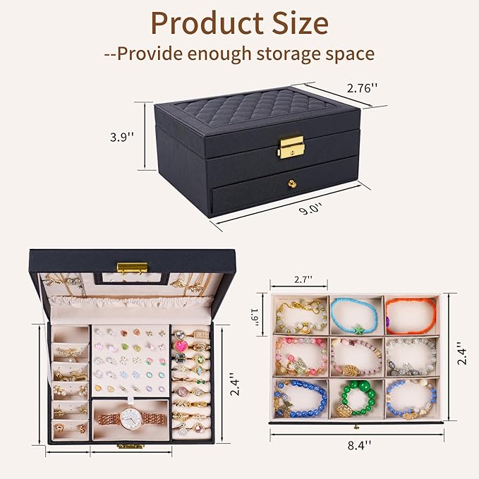 coobest Jewelry Box, 2 Layer Jewelry Organizer with Velvet Earring Organizer, Jewelry Holder Organizer Travel, White Jewelry 