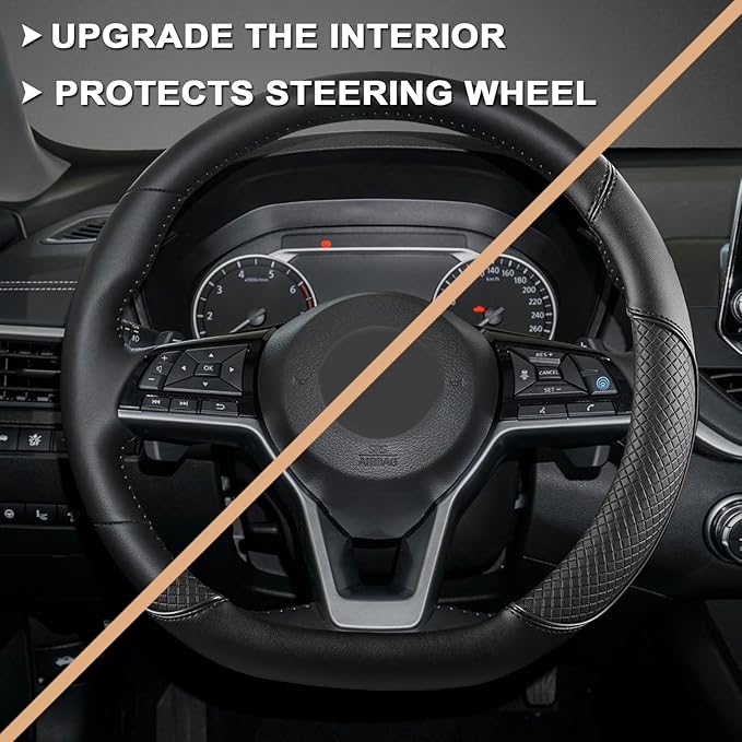 GIANT PANDA D Shape Steering Wheel Cover for Nissan Rogue Kicks - Auto Car Steering Wheel Cover Customized for Nissan Altima 