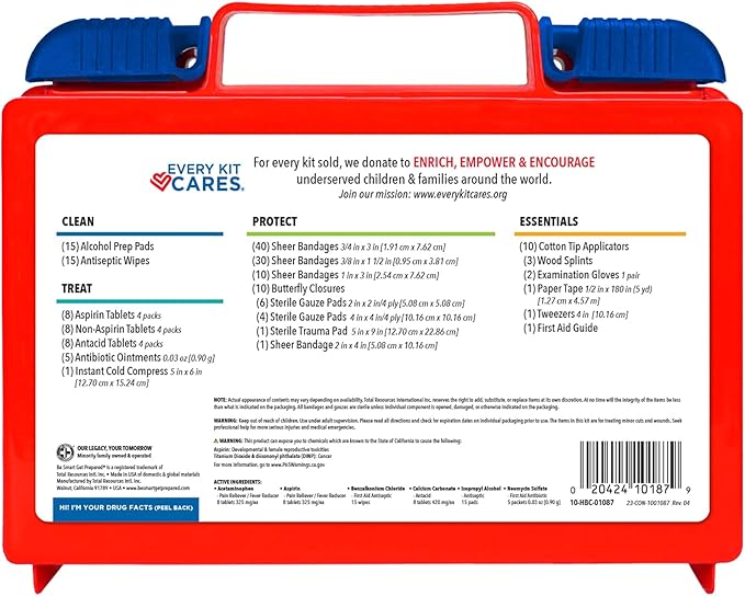 Be Smart Get Prepared 180 Piece First Aid Kit: Clean, Treat, Protect Minor Cuts, Scrapes. Home, Office, Car, School, Business