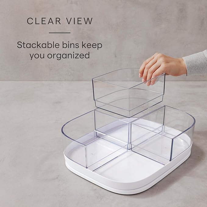 YouCopia MagicTrack Rectangle Lazy Susan Turntable with 4 Clear Storage Bins: Rotating Cabinet Organizer for Kitchen or Bathr