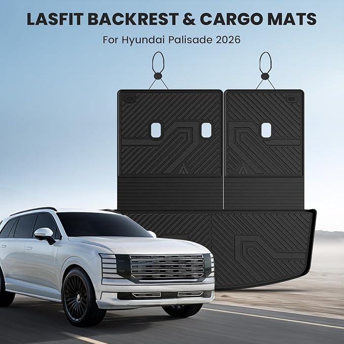 LASFIT Cargo Trunk Mat & Backrest Mats for Hyundai Palisade 2026 All Weather TPE Custom Fit Car Trunk Mats Cargo Liner & Seatback Mats Accessoires, Black