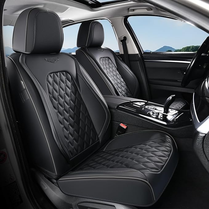 Coverado Front Seat Covers, Waterproof Nappa Leather Anti-Scratch Protectors, Universal Fit for Sedans, SUVs, Pickups, Car Ac