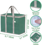 VENO 3 Pack Cooler Bag Insulated Reusable Grocery Shopping Bag, Food Delivery, Heavy Duty, Large Size, Durable Handles, Double Zippers, Lid, Collapsible (Green, 3 Pack)