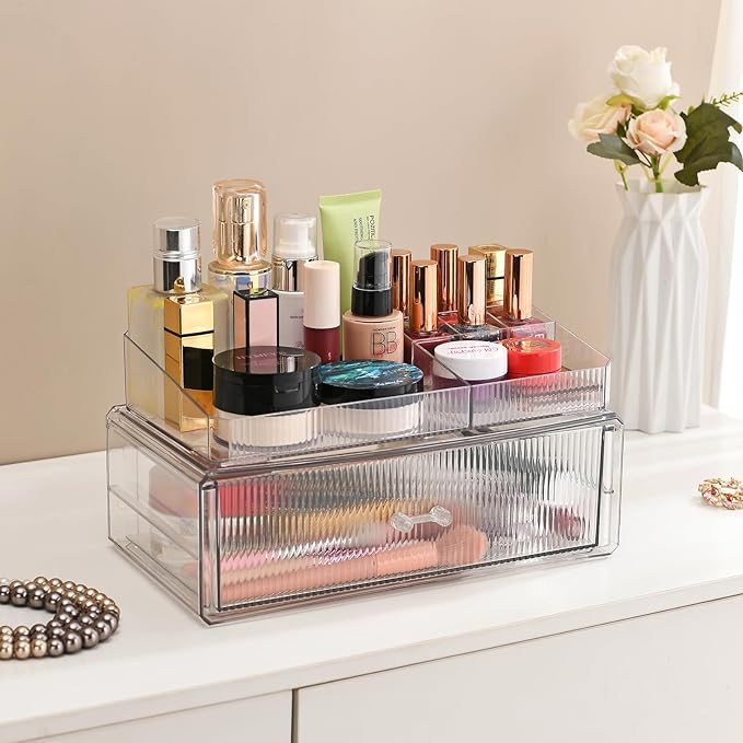 ZHIAIstackable storage drawer, transparent acrylic storage box, cosmetics and beauty product storage organizer, suitable for 