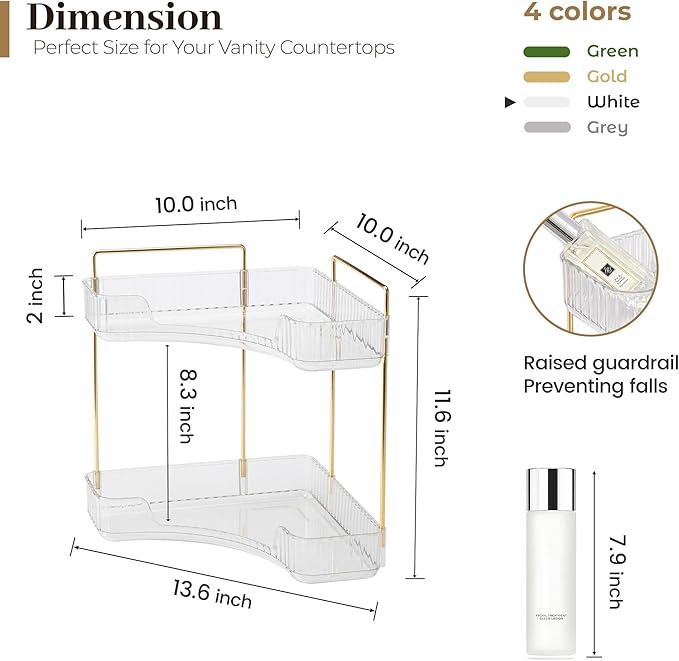Aveniee Corner Bathroom Counter Organizer, Bathroom Countertop Shelf Makeup Organizer for Vanity Perfume Tray for Corner Stor